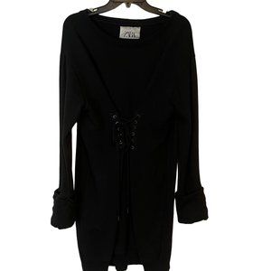 Zara Corset Sweatshirt Dress Medium To Large Black Long Sleeve Renaissance